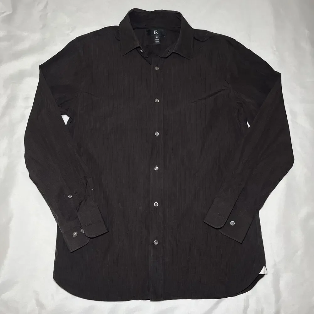 Banana Republic Sz M Dark Brown Men Tailored Slim Fit Poplin Dress Shirt Cotton